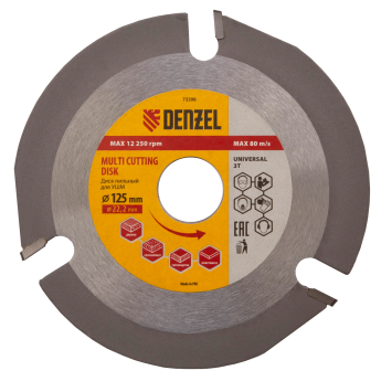 Диск пильный для УШМ DENZEL, «мультирез» 125 мм, посадка 22.2 мм
